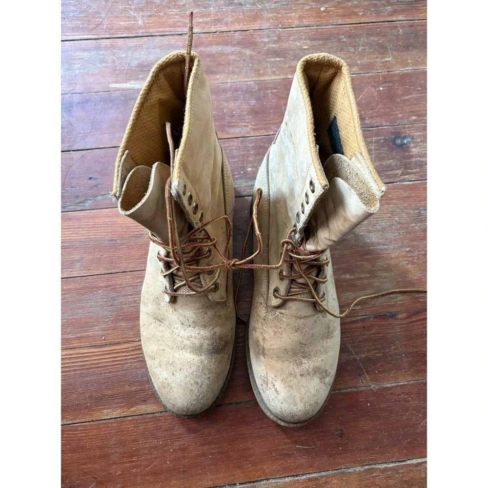 VTG Timberland Boots Mens Sz 10 Wide Brown Lace Up Military Nubuck Leather Work